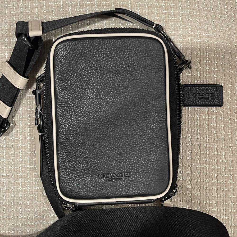 Coach Black Pebbled Leather Crossbody with Cream Trim